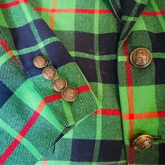 SOLD. 2-Piece Vintage Blazer Vest green Plaid Wool D’Camm, Ltd. Hamden Medium - Picture 8 of 11